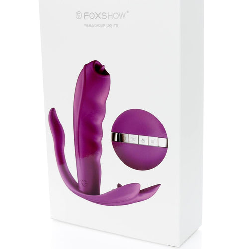 Foxshow - 63-00027 - Remote control  Panty vibrator - Heat function - Clit stimulation function - 10 Function - Rechargeable - 10,9 cm x 2,8 cm - Luxury Giftbox - Purple