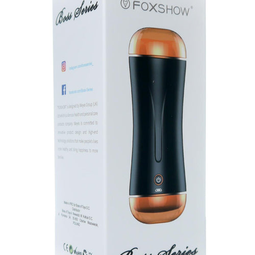 Foxshow - 63-00030 - Masturbator-Vibrating Masturbation Cup - 19,5 cm - USB - 10 function + Interactive Function / Double Ends - Luxury Giftbox - Black