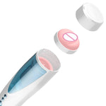 Foxshow - 63-00041 - Big size - 32 Cm - Masturbator cup - Vibrating, Rotating and Flashing Masturbation - USB rechargeable - 10 speed + 10 Function / Talk Mode - Dia outside 10 cm - Luxury Giftbox - white /with blue