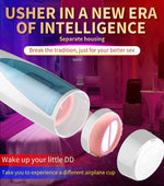 Foxshow - 63-00041 - Big size - 32 Cm - Masturbator cup - Vibrating, Rotating and Flashing Masturbation - USB rechargeable - 10 speed + 10 Function / Talk Mode - Dia outside 10 cm - Luxury Giftbox - white /with blue