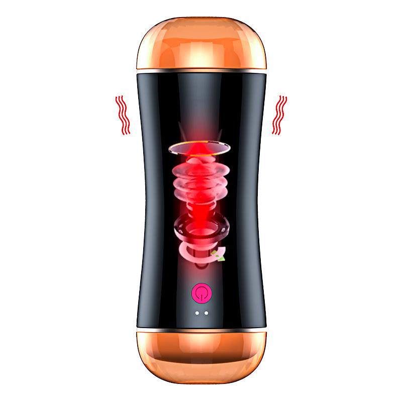 Foxshow - 63-00045 - Masturbator-Vibrating Masturbation Cup - USB 10 function + Interactive Function / Double Ends  - Luxury Giftbox - Black