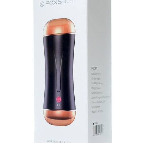 Foxshow - 63-00045 - Masturbator-Vibrating Masturbation Cup - USB 10 function + Interactive Function / Double Ends  - Luxury Giftbox - Black