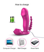 Foxshow - 63-00050 - Silicone Panty Vibrator - USB rechargeable - 7 vibrations - Heating -  7 Frequency Of Sucking  - Luxury Giftbox - Pink