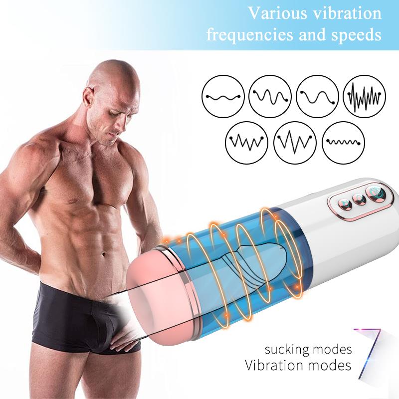 Foxshow - 63-00052 - Big size - 27,5 Cm - Masturbator cup - Sound  Vibrating, Flashing Masturbation - USB rechargeable -  7 Function - Dia outside  8 cm - Luxury Giftbox - white /with blue