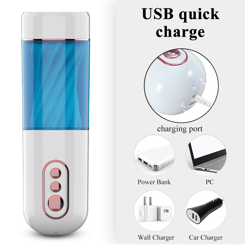 Foxshow - 63-00052 - Big size - 27,5 Cm - Masturbator cup - Sound  Vibrating, Flashing Masturbation - USB rechargeable -  7 Function - Dia outside  8 cm - Luxury Giftbox - white /with blue