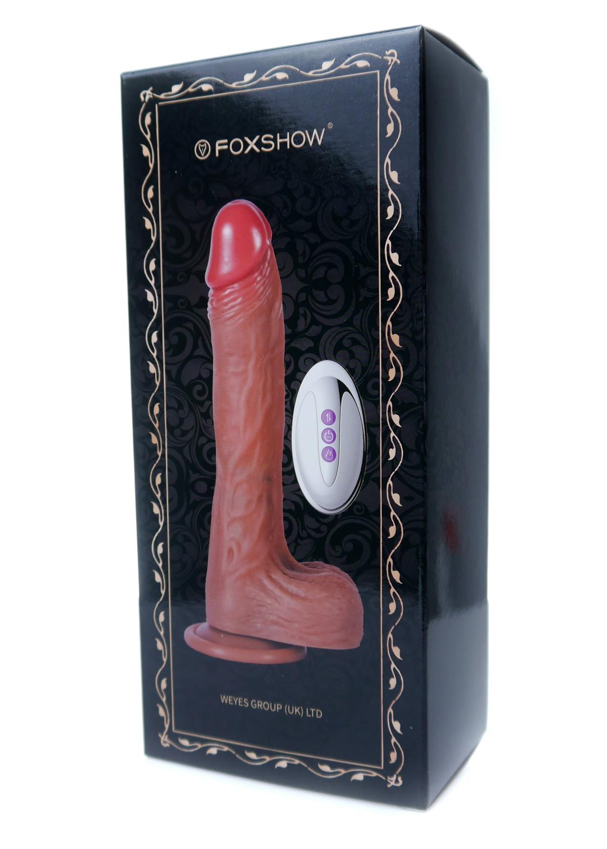 Foxshow - 63-00053 - Remote control Realistic vibrator - Up & down - Rotating - Heat function - Silicone 10 Function - 21 cm- Rechargeable - Luxury Giftbox - Flesh