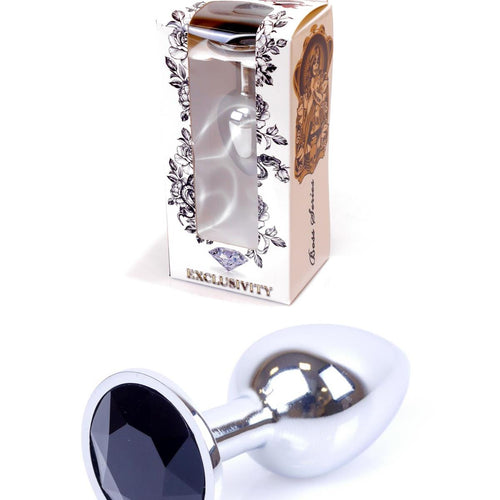 Power Escort - 64-00013F - Stainless Steel Anal Plug Black with Crystal – 7 cm | Premium Anal Jewellery