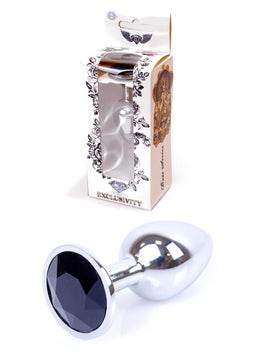 Power Escort - 64-00013F - Stainless Steel Anal Plug Black with Crystal – 7 cm | Premium Anal Jewellery