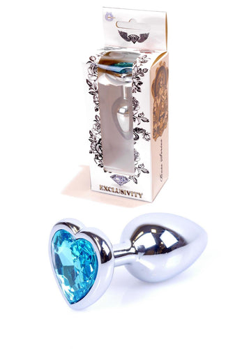 Boysoftoys - 64-00049 - Heart design silver Plug - Silver - Anal - Heart - Light blue stone - length 7 cm - dia 2,7 cm - window colour box
