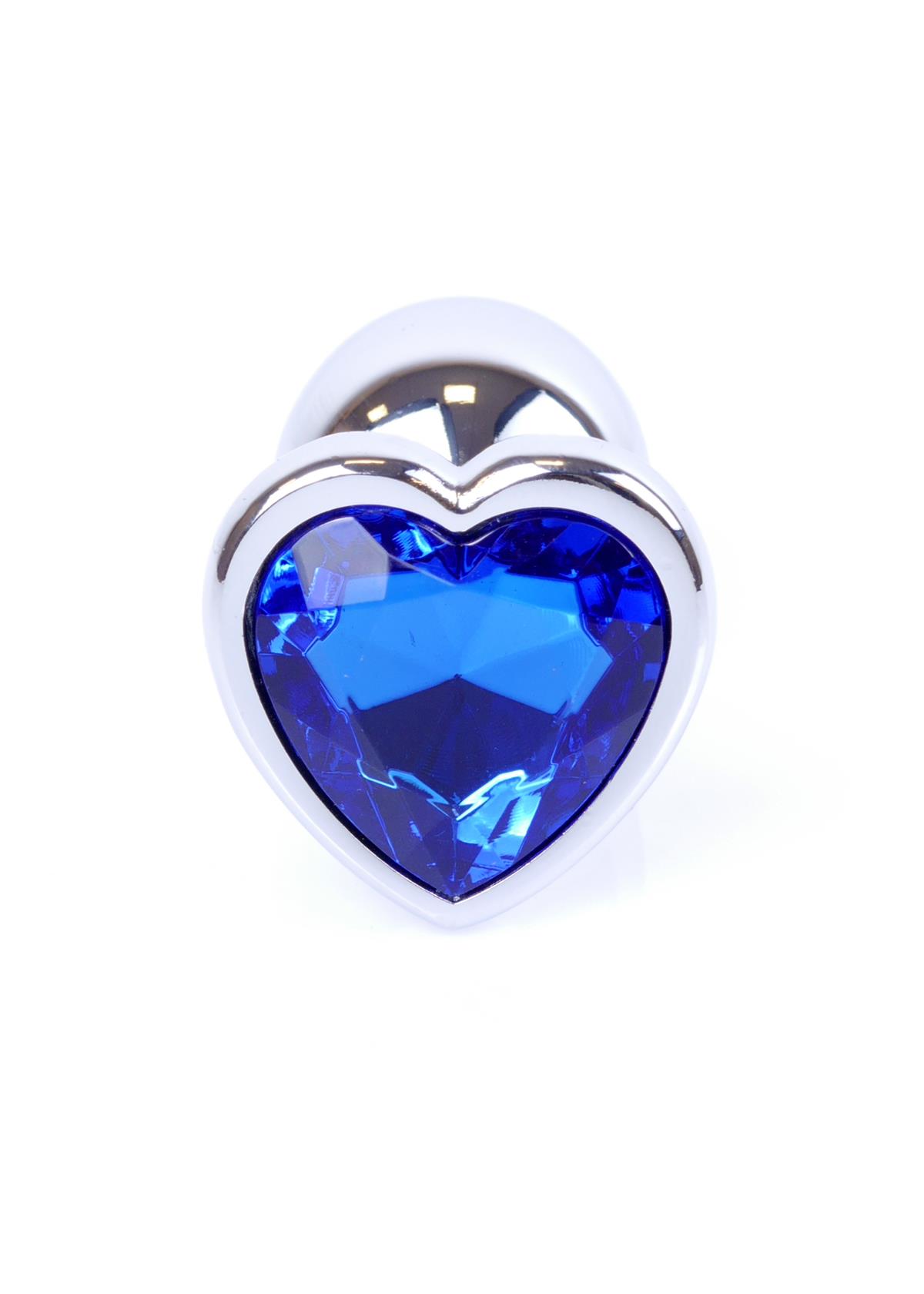 Bossoftoys - 64-00050 - Heart design silver Plug - Silver - Anal - Heart - Dark blue stone - length 7 cm - dia 2,7 cm - window colour box
