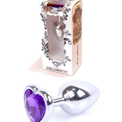 Boysoftoys - 64-00052 - Heart design silver Plug - Silver - Anal - Heart - Purple - length 7 cm - dia 2,7 cm - window colour box