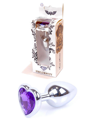 Bossoftoys - 64-00052 - Heart design silver Plug - Silver - Anal - Heart - Purple - length 7 cm - dia 2,7 cm - window colour box