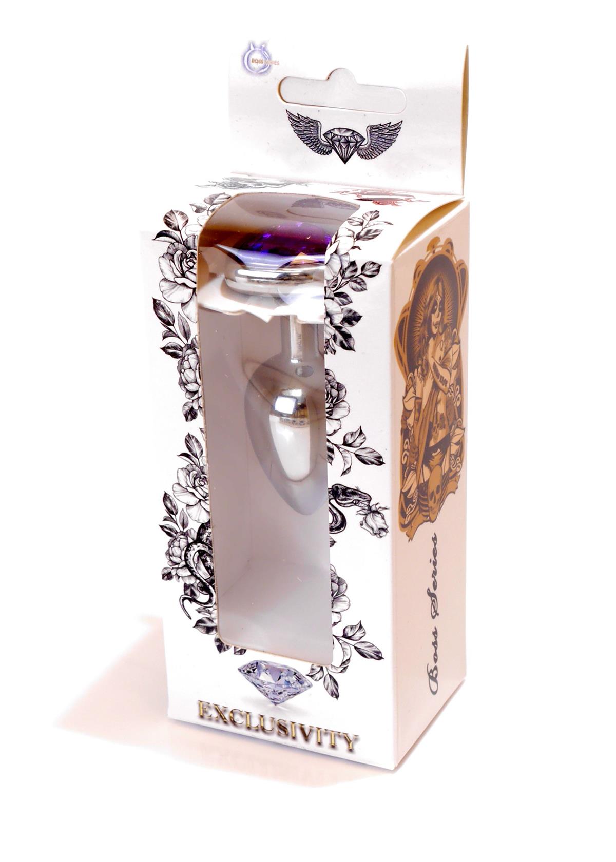 Bossoftoys - 64-00052 - Heart design silver Plug - Silver - Anal - Heart - Purple - length 7 cm - dia 2,7 cm - window colour box