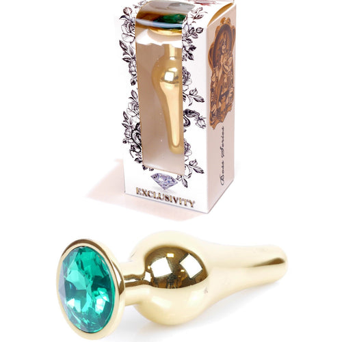 Boysoftoys - 64-00069 - Gold Butt Plug - Anal plug with green stone - length 9,5 m - dia 3 cm - colour window box