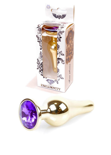 Boysoftoys - 64-00070 - Gold big Butt Plug - anal plug with Purple stone - length 9 cm - dia 2,9 cm - colour window box
