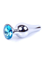 Boysoftoys - 64-00076 - Silver big Butt Plug - anal plug with Light blue stone - length 9 cm - dia 2,9 cm - colour window box