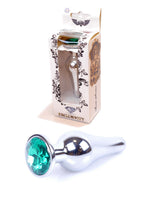 Boysoftoys - 64-00078 - Silver big Butt Plug - anal plug with green stone - length 9 cm - dia 2,9 cm - colour window box