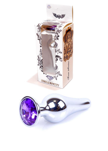 Boysoftoys - 64-00079 - Silver big Butt Plug - anal plug with Purple stone - length 9 cm - dia 2,9 cm - colour window box