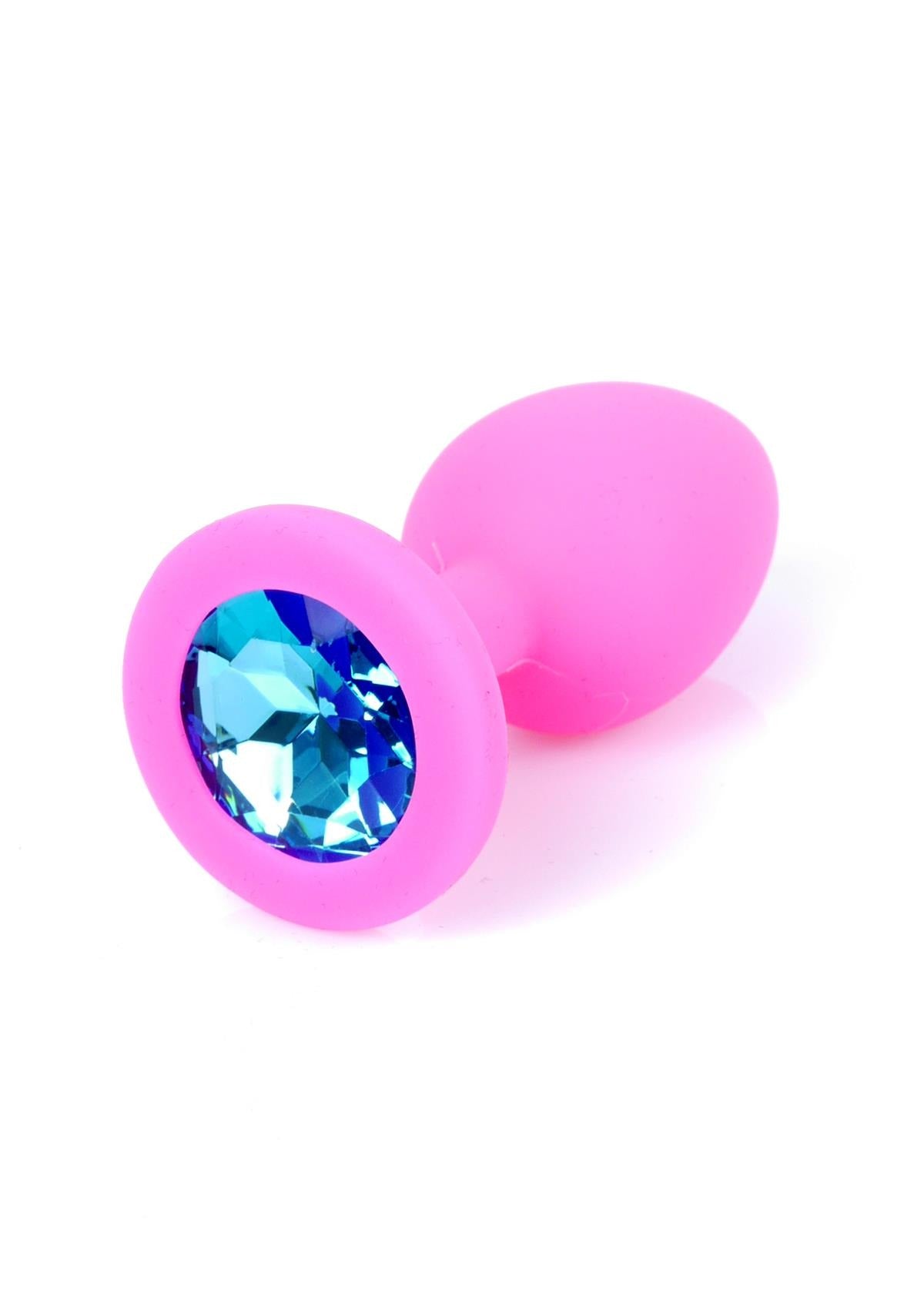 Bossoftoys - 64-00085 - Pink Silicone Anal Plug - Medium size anal plug with blue stone - length 8 cm - dia 3,5cm - colour window box
