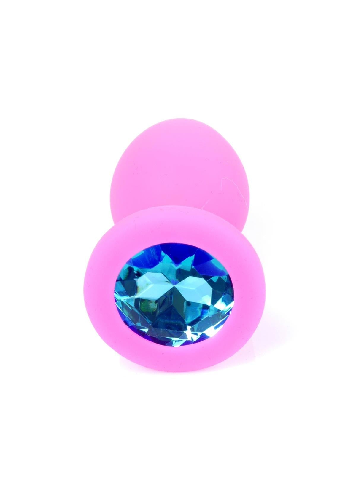 Bossoftoys - 64-00081 - Pink Silicone Anal Plug - anal plug with blue stone - length 7 cm - dia 2,7 cm - colour window box