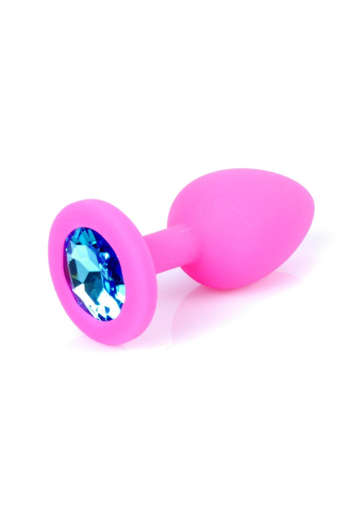Bossoftoys - 64-00081 - Pink Silicone Anal Plug - anal plug with blue stone - length 7 cm - dia 2,7 cm - colour window box