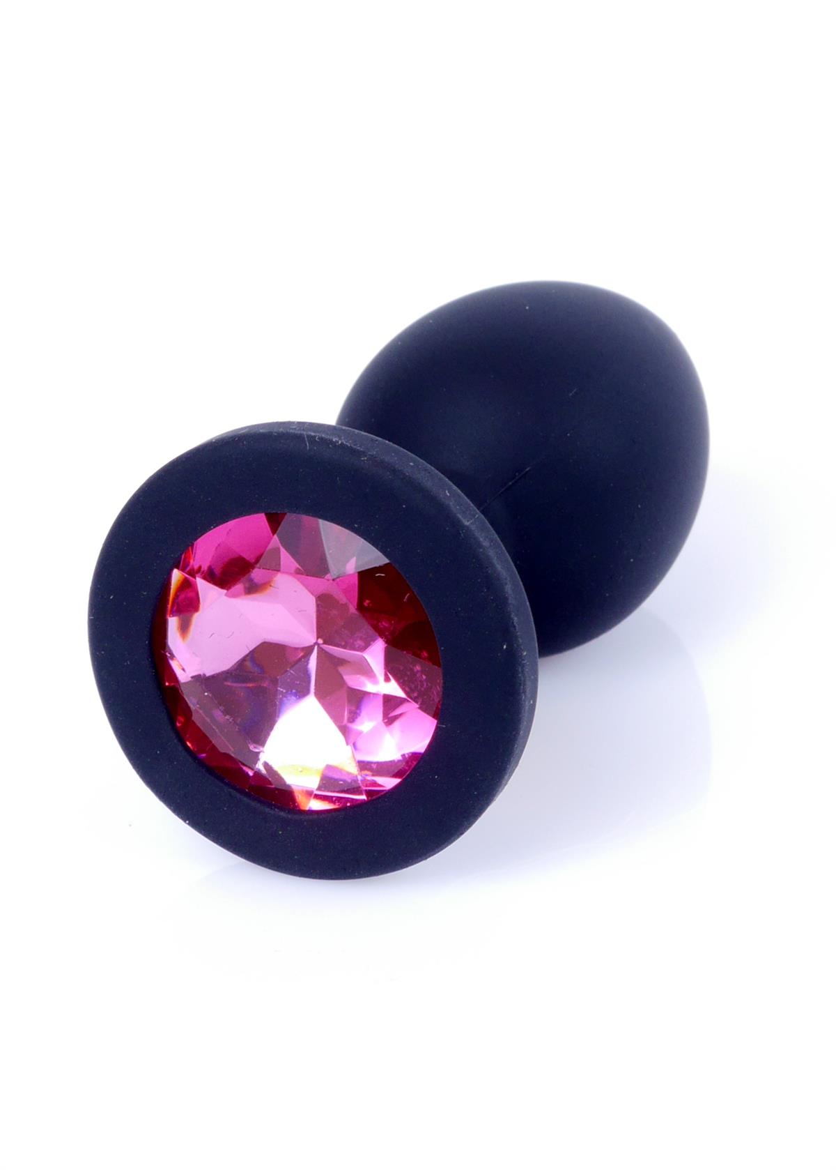 Bossoftoys Small Black Silicone Anal Plug Pink stone - length 7 cm - dia 2,7 cm - colour window box - 64-00083