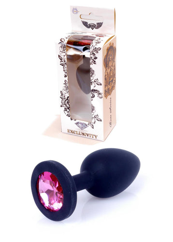 Bossoftoys Small Black Silicone Anal Plug Pink stone - length 7 cm - dia 2,7 cm - colour window box - 64-00083