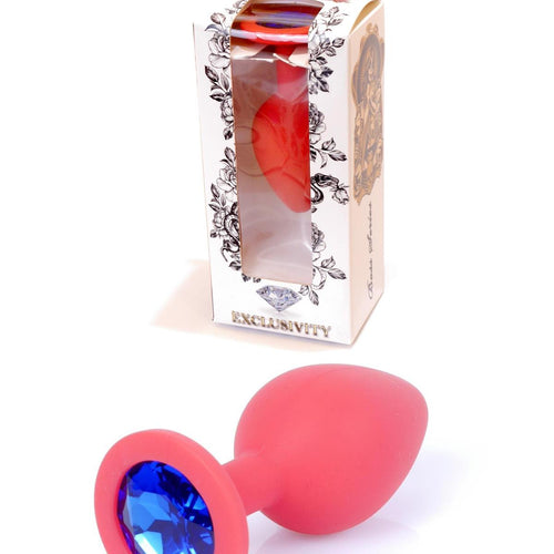Boysoftoys - 64-00084 - Red Silicone Anal Plug - anal plug with blue stone - Medium size - length 7 cm - dia 2,7 cm - colour window box