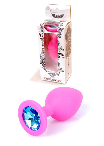 Boysoftoys - 64-00085 - Pink Silicone Anal Plug - Medium size anal plug with blue stone - length 8 cm - dia 3,5cm - colour window box