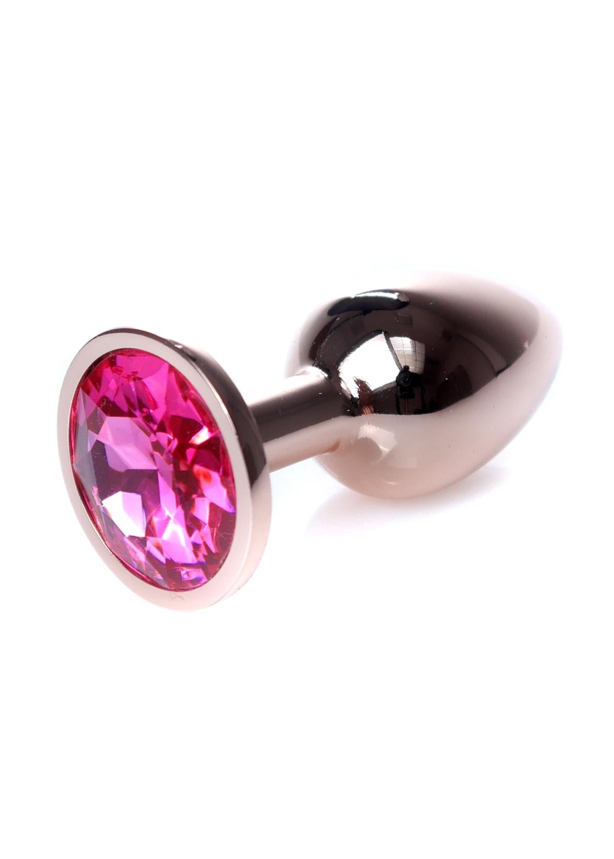 Bossoftoys - 64-00107 - Unique Colour - Rose Gold Anal Plug - Gold Plug with Pink stone - length 7 CM - Dia 2,7 CM - colour window box