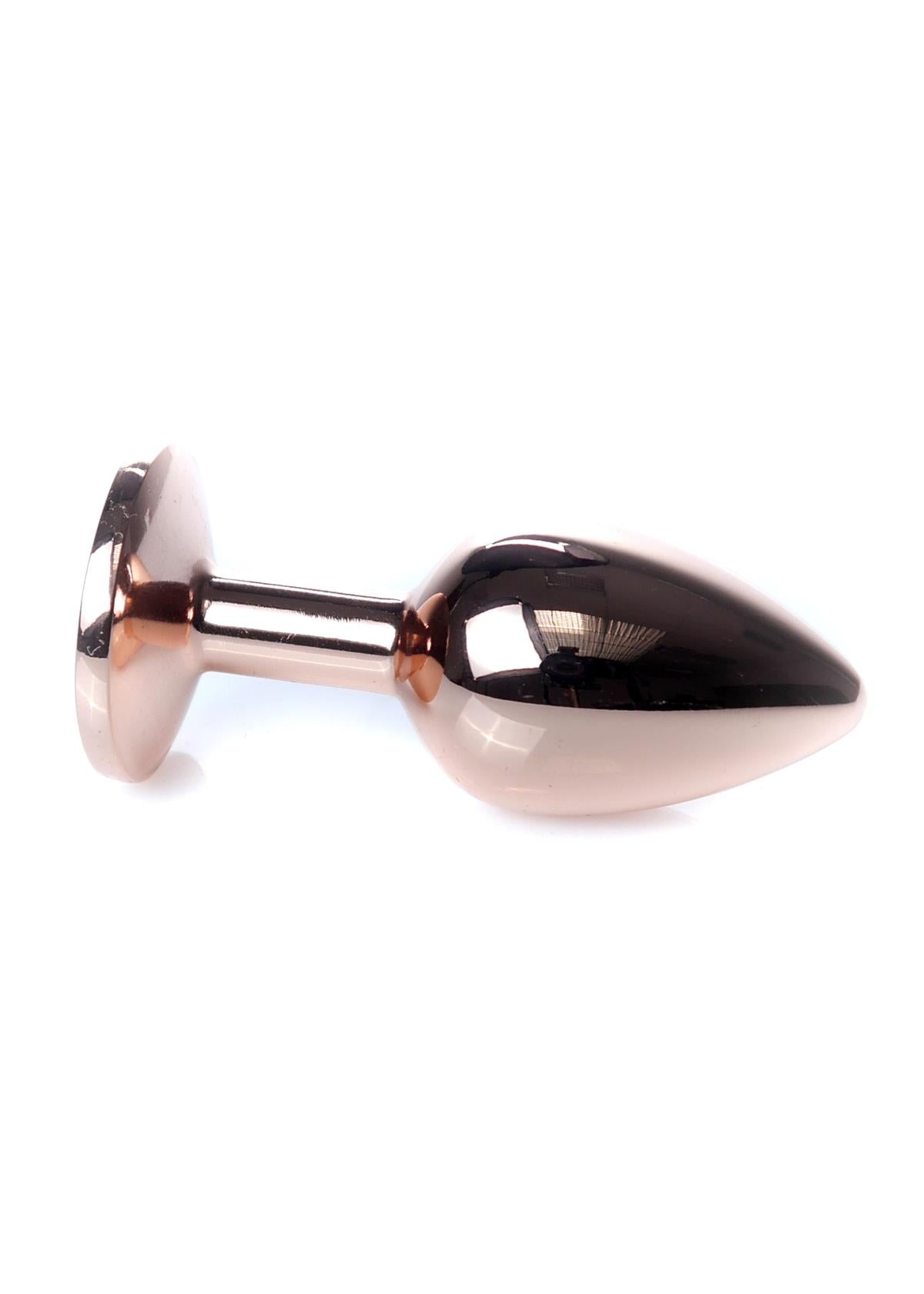 Bossoftoys - 64-00107 - Unique Colour - Rose Gold Anal Plug - Gold Plug with Pink stone - length 7 CM - Dia 2,7 CM - colour window box