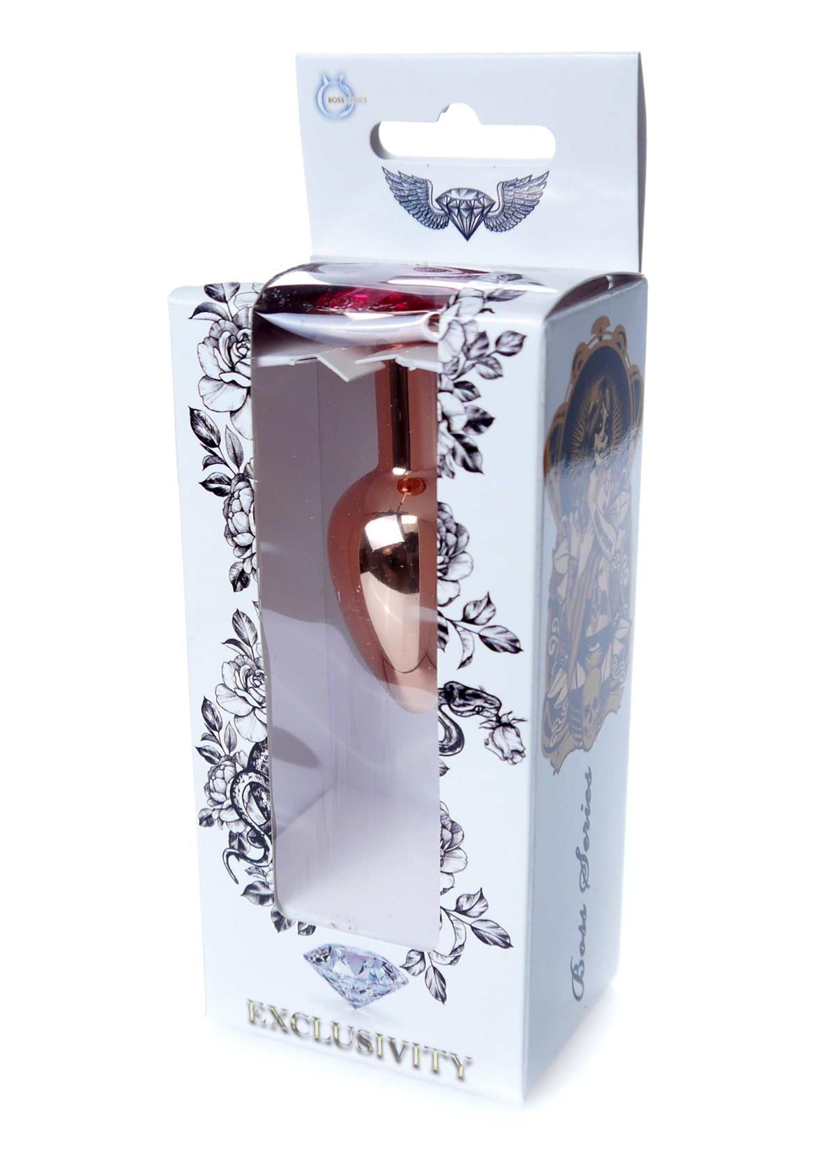 Bossoftoys - 64-00107 - Unique Colour - Rose Gold Anal Plug - Gold Plug with Pink stone - length 7 CM - Dia 2,7 CM - colour window box