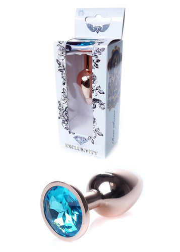 Bossoftoys - 64-00113 - Unique Colour - Rose Gold Anal Plug - Gold Plug with Blue stone - length 7 CM - Dia 2,7 CM - colour window box