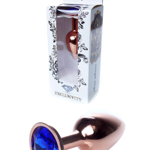 Boysoftoys - 64-00114 - Unique Colour - Rose Gold Anal Plug - Gold Plug with Dark Blue stone - length 7 CM - Dia 2,7 CM - colour window box