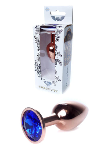 Boysoftoys - 64-00114 - Unique Colour - Rose Gold Anal Plug - Gold Plug with Dark Blue stone - length 7 CM - Dia 2,7 CM - colour window box