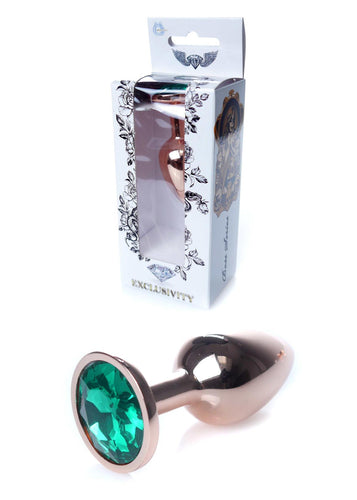 Boysoftoys - 64-00115 - Unique Colour - Rose Gold Anal Plug - Gold Plug with green stone - length 7 CM - Dia 2,7 CM - colour window box