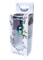 Boysoftoys - 64-00116 - Unique Multi Colour - Rose Gold Anal Rainbow Plug - Gold Plug with rainbow stone - length 7 CM - Dia 2,7 CM - colour window box