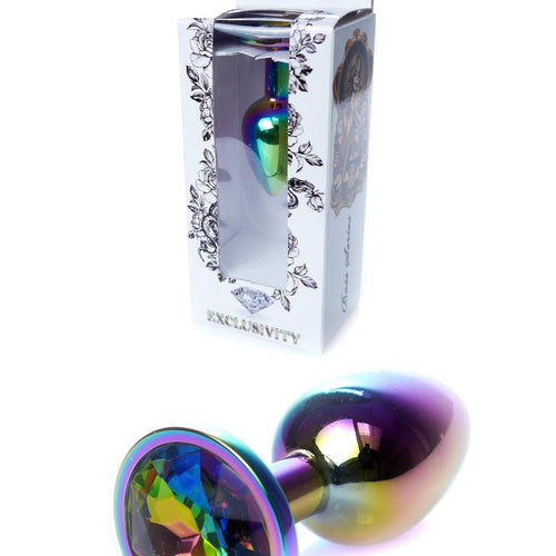 Boysoftoys - 64-00116 - Unique Multi Colour - Rose Gold Anal Rainbow Plug - Gold Plug with rainbow stone - length 7 CM - Dia 2,7 CM - colour window box