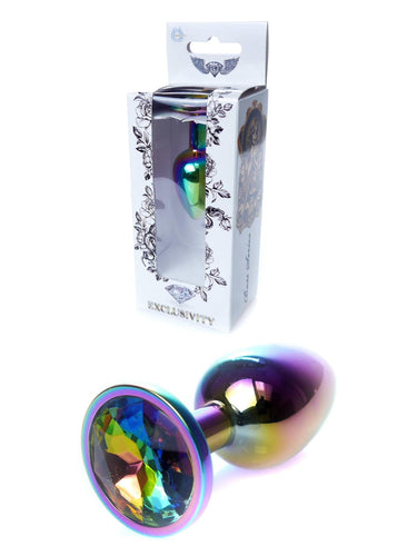 Boysoftoys - 64-00116 - Unique Multi Colour - Rose Gold Anal Rainbow Plug - Gold Plug with rainbow stone - length 7 CM - Dia 2,7 CM - colour window box