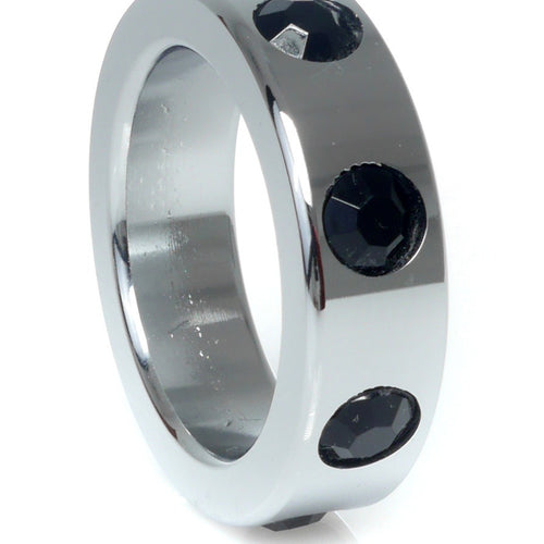 Boysoftoys - 64-00120 - Stainless steel - Metal Cockring - with Black Diamond stones - Medium size - inner dia 3,5 CM - outer dia 4,5 CM
