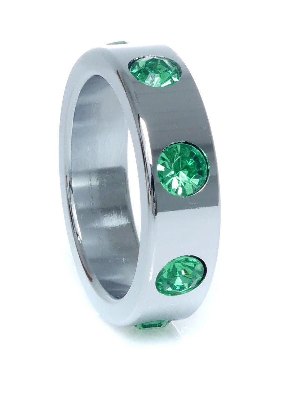 Bossoftoys - 64-00121 - Stainless steel - Metal Cockring - with Green Diamond stones - Large size - inner dia 4,5 CM - outer dia 5,5 CM