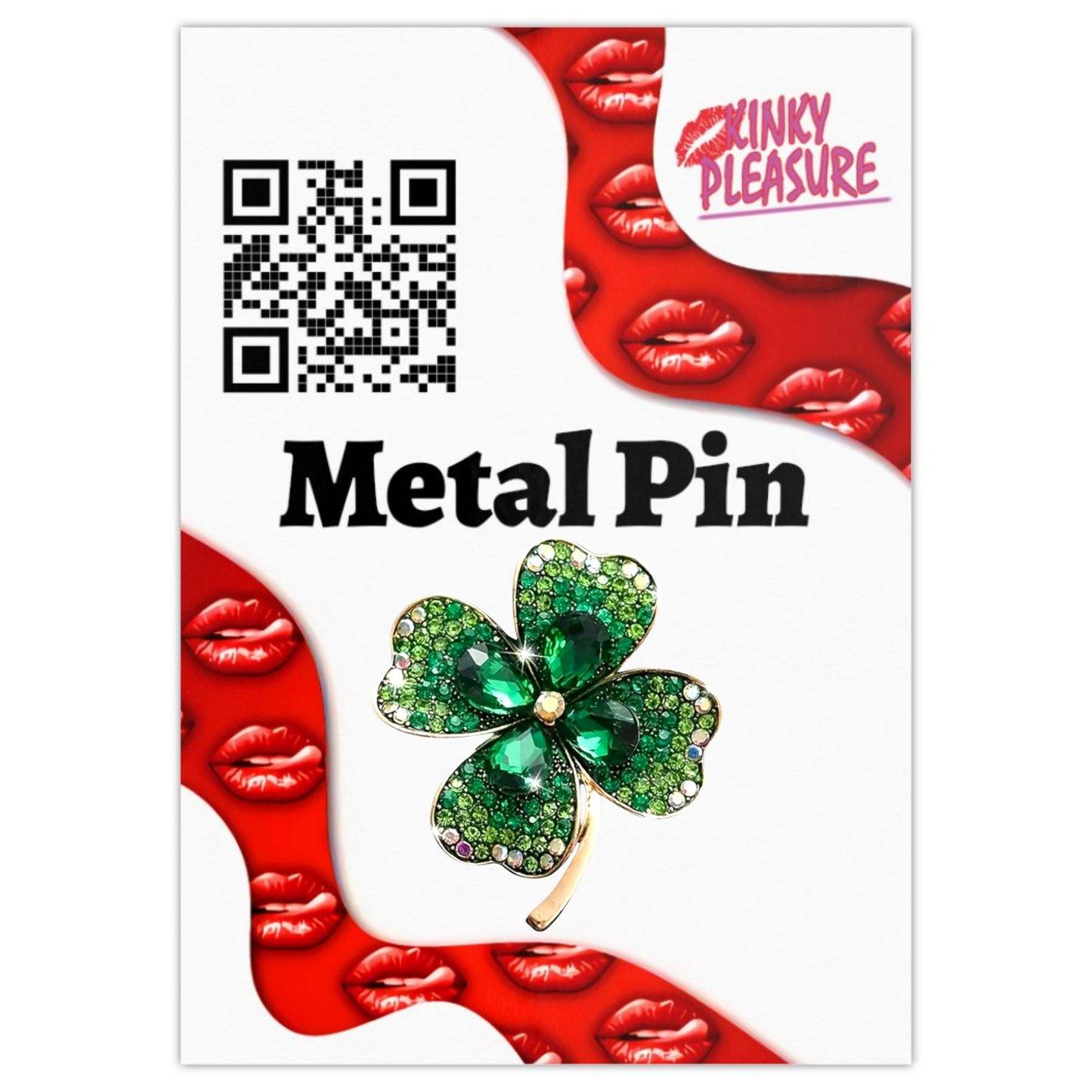 Kinky Pleasure - KPB071 - Badge / Pin - Shamrock Lucky Flower Green XL