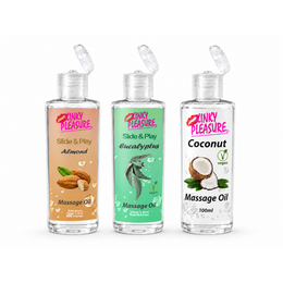 Kinky Pleasure - Massage Oil - 3 Models – 300ml – Eucalyptus, Almond, Coconut (100ml each)