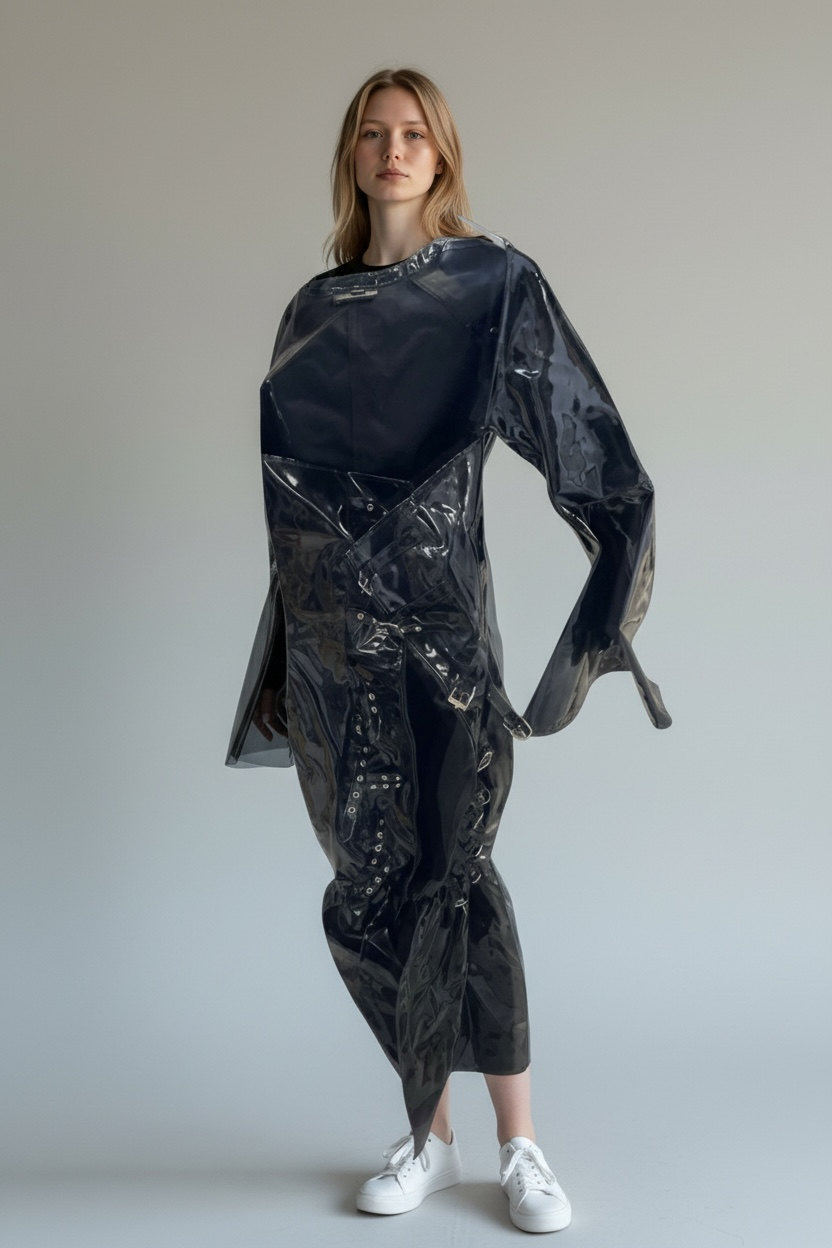 FashionWorld Kinky Glossy Black Open Dress – Size S