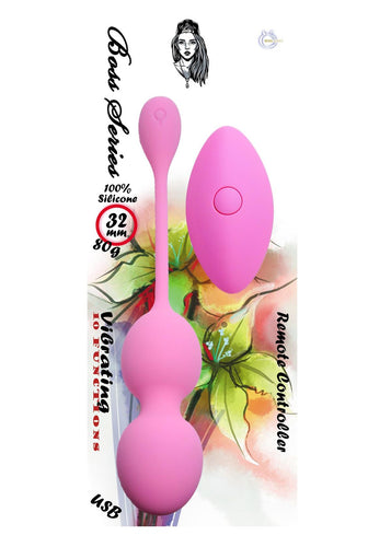 Bossoftoys - 75-00015 - Vibrating Kegel Balls - 32mm - 80g - Pink 10 function Remote Control - Rechargeable - Silicone Kegel Balls - strong blister