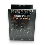 Power Escorts - BR317 - Heart Plug Anal Starter 3-Pack  - S, M & L - Black - quality Silicone - Colour box