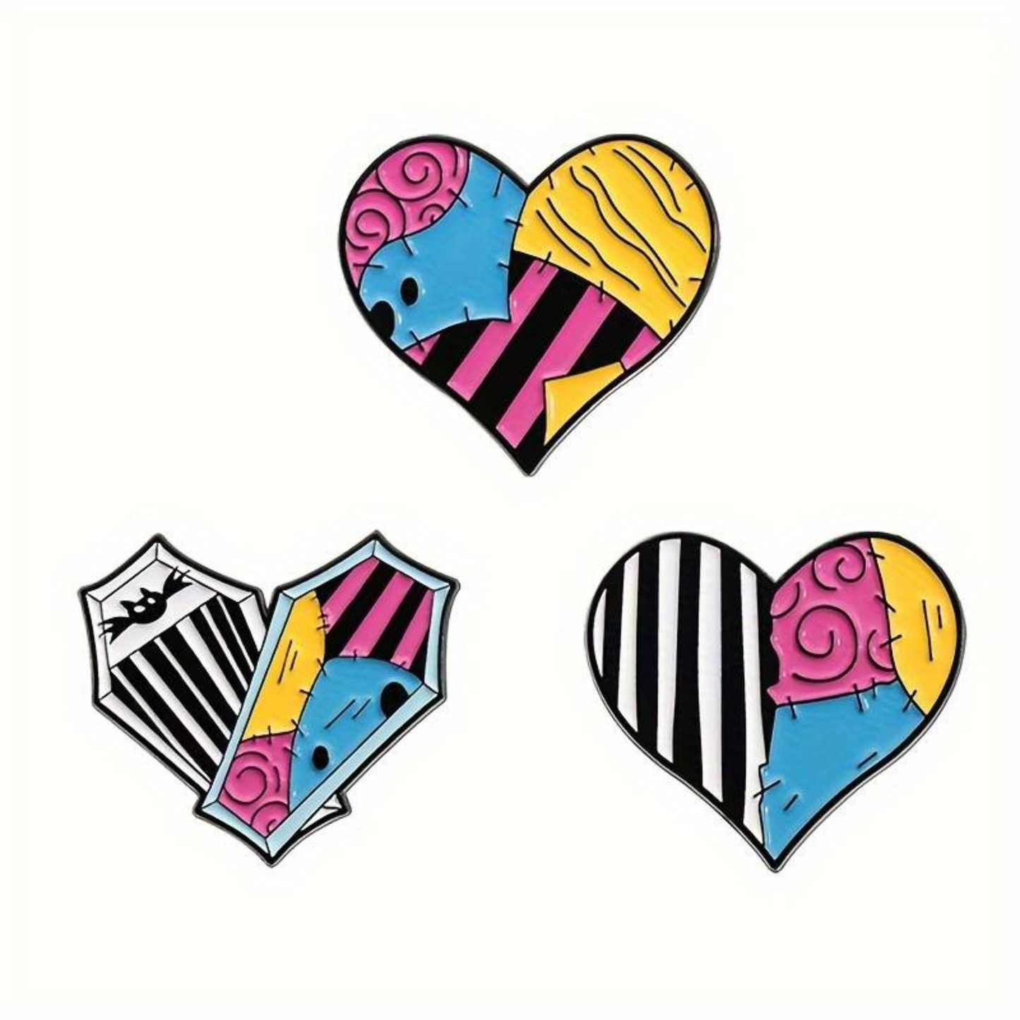 Kinky Pleasure – KPB084 –  Metal Pin -  Kinky Pleasure – KPB084 – Stitched Love  – Patchwork Heart in Bold Colors