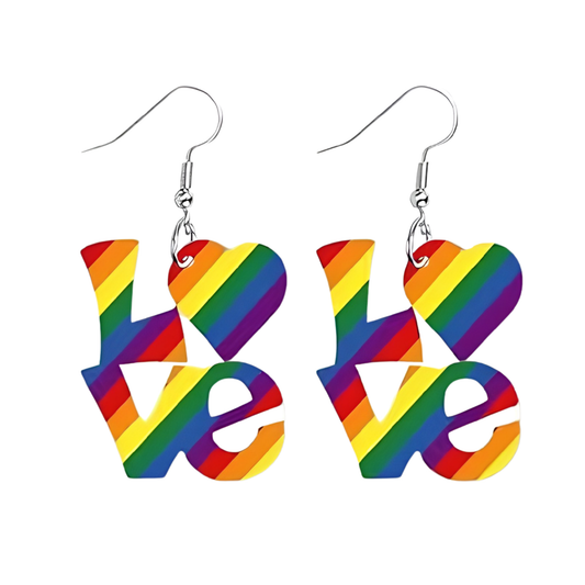 Kinky Pleasure - KPE004 - Rainbow Love Earrings – Pride Theme Acrylic Design
