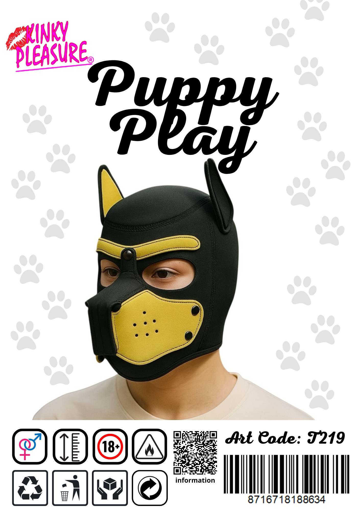 Kinky Pleasure - T219 - Puppy Play - Dog Mask - Yellow