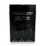 Power Escorts - BR317 - Heart Plug Anal Starter 3-Pack  - S, M & L - Black - quality Silicone - Colour box